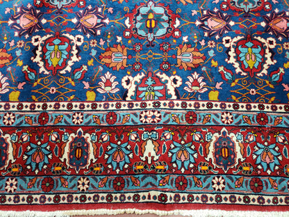Rare Antique Persian Veramin Carpet, Mina-Khani Pattern, Blue, Red, Ivory, 7x11 ft, Hand-Knotted, Wool