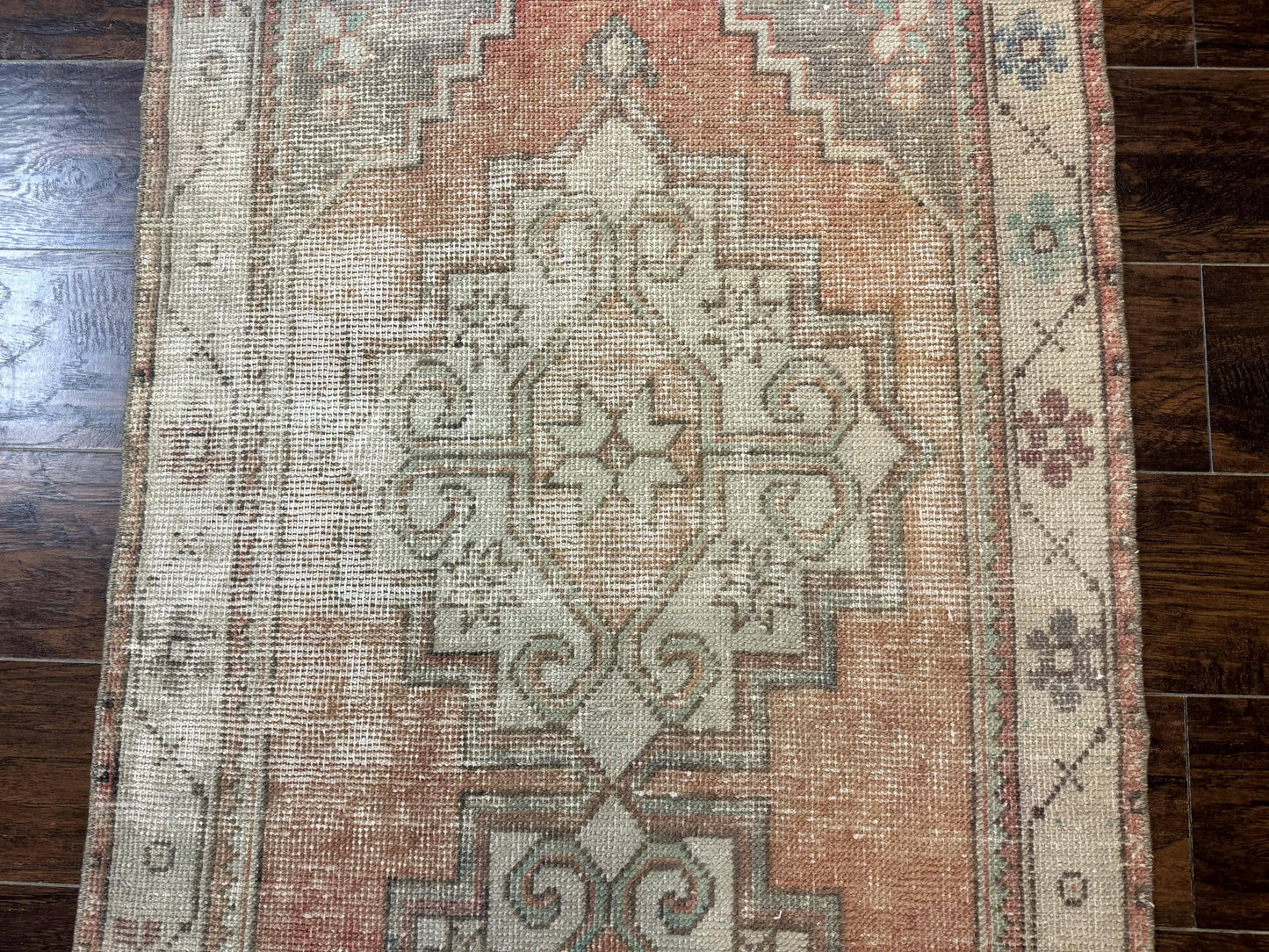 Antique Turkish Runner Rug 3 x 9.6, Farmhouse Rug, Geometric Runner, Handmade, Vintage Rug for Modern Home