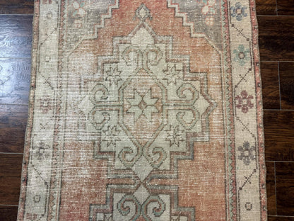 Antique Turkish Runner Rug 3 x 9.6, Farmhouse Rug, Geometric Runner, Handmade, Vintage Rug for Modern Home