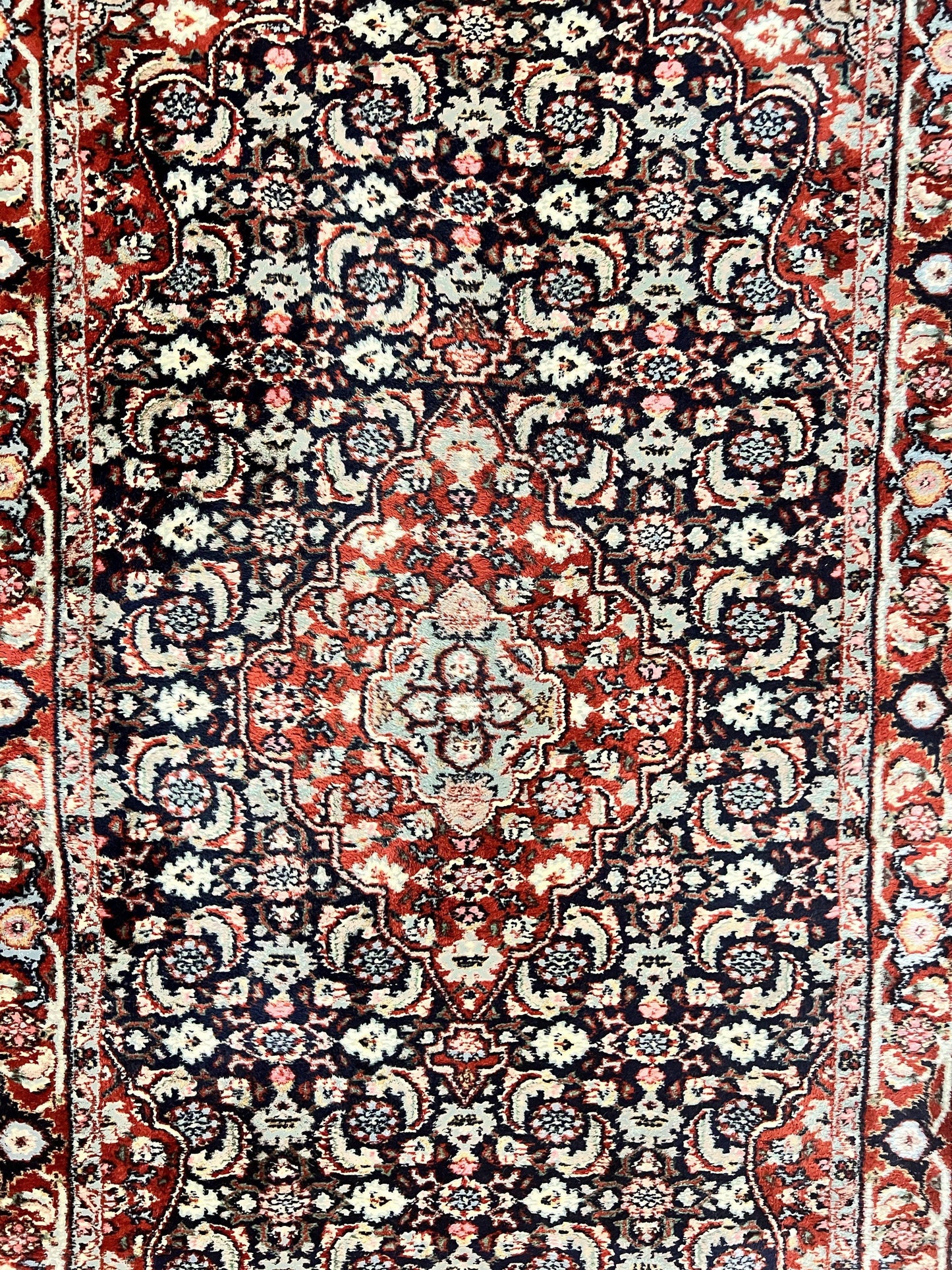 Indo Persian Rug 3x4 Herati Allover Handmade Wool Midnight Blue and Red
