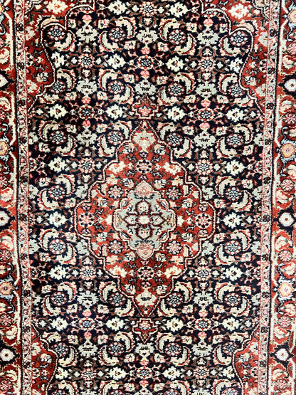 Indo Persian Rug 3x4 Herati Allover Handmade Wool Midnight Blue and Red
