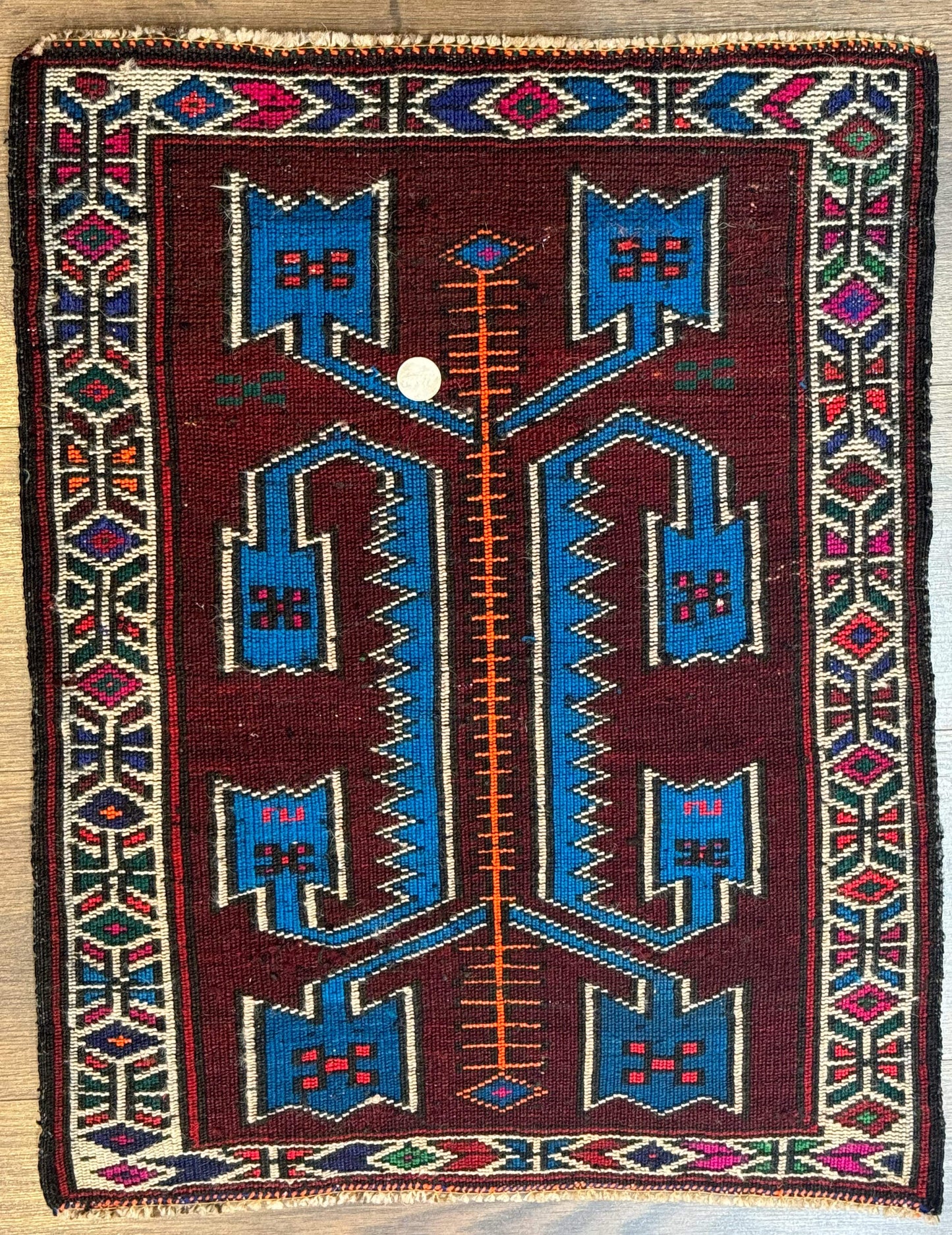 Persian Baluchi Rug Small Geometric Burgundy And Blue Design