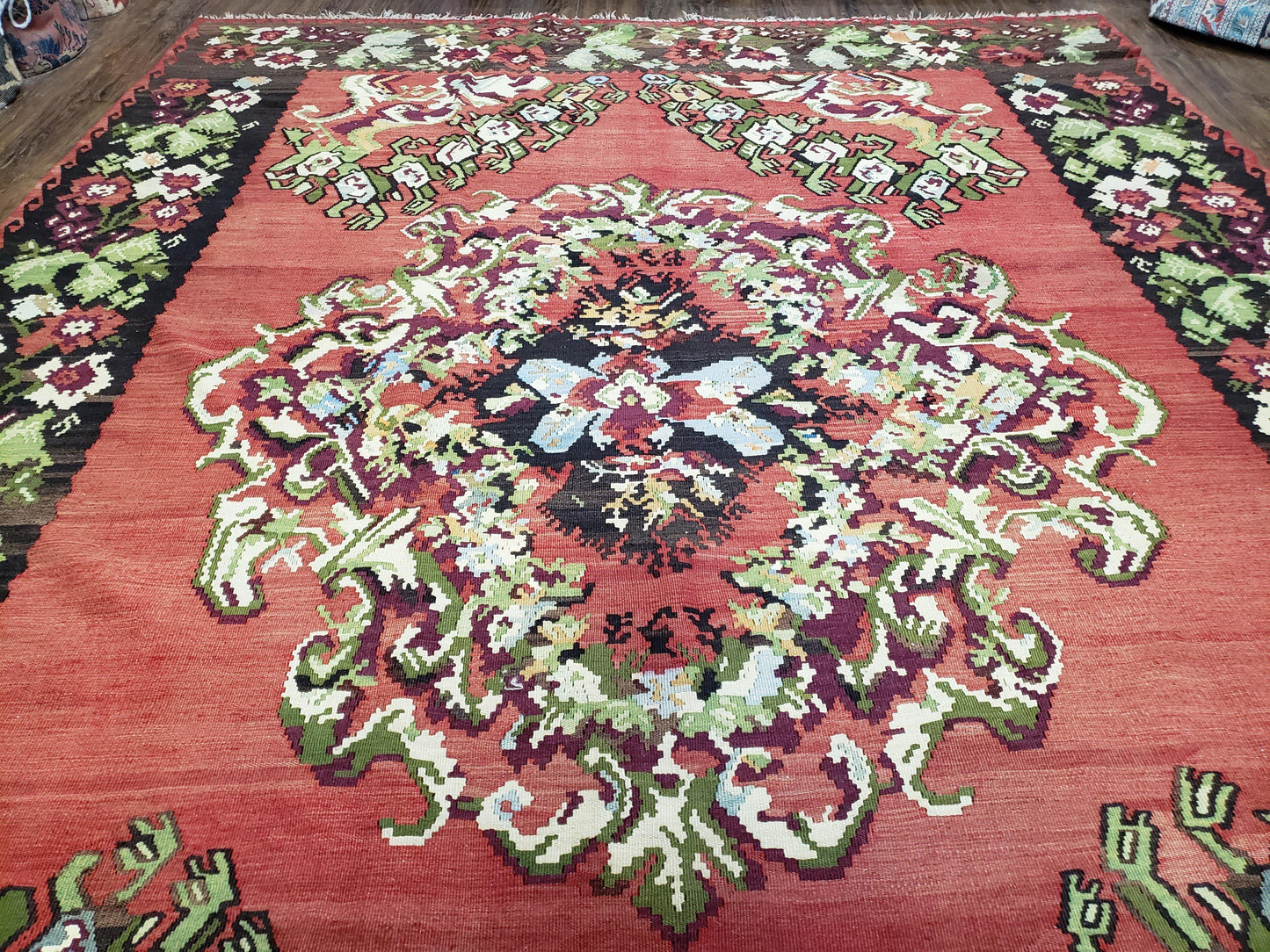 Karabakh Rug 8x11 Hand Woven Kilim Carpet Vintage Antique Wool Red Black Living Room