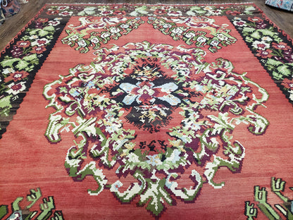 Karabakh Rug 8x11 Hand Woven Kilim Carpet Vintage Antique Wool Red Black Living Room