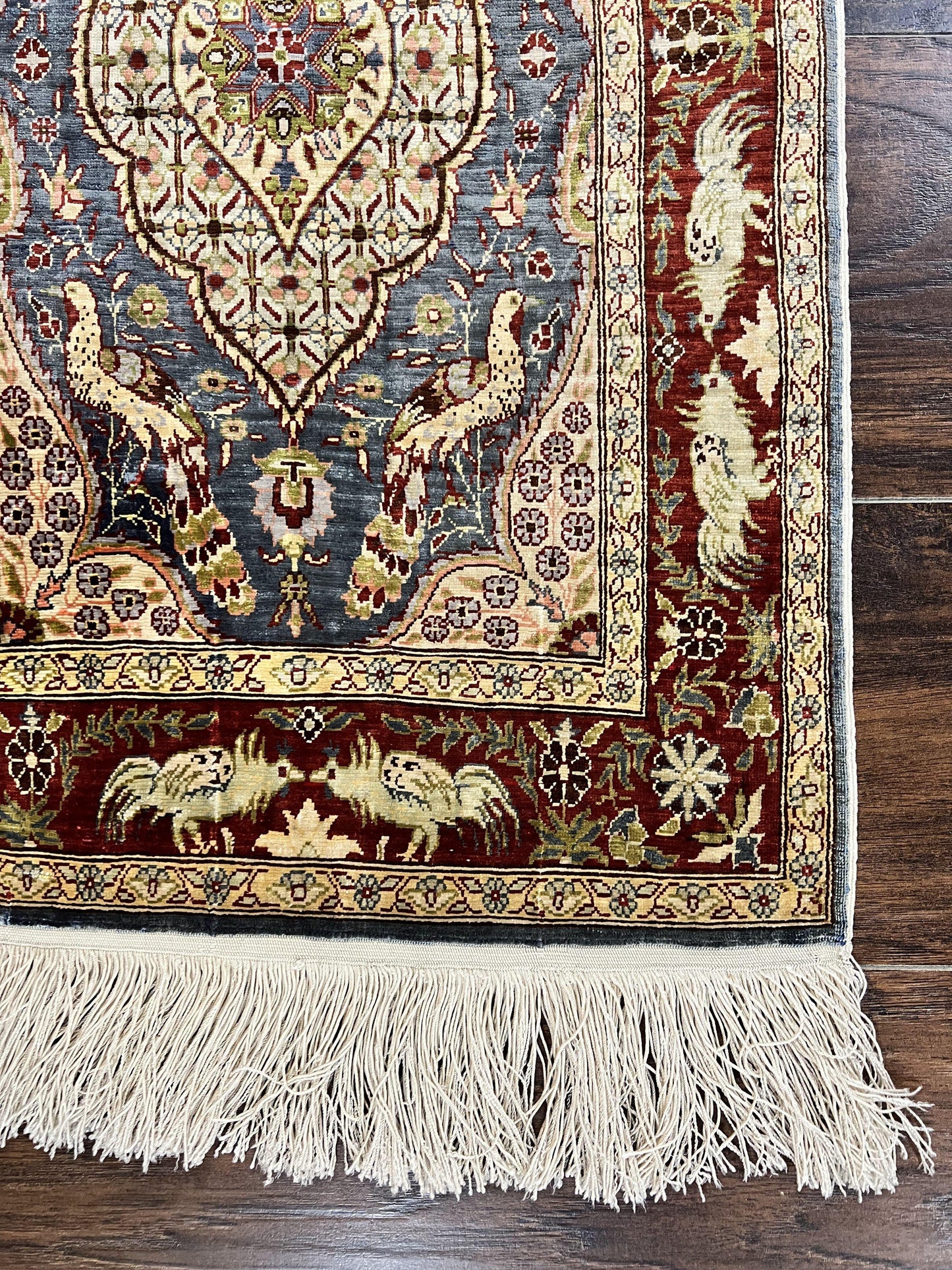 Silk Turkish Hereke Rug 2x3 Peacocks Birds Hand Knotted by Master Weaver 550 KPSI Animal Pictorial