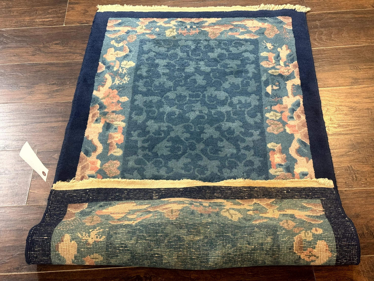 Blue Chinese Wool Rug 2.6x4 Hand Knotted Peking Style Art Deco Carpet