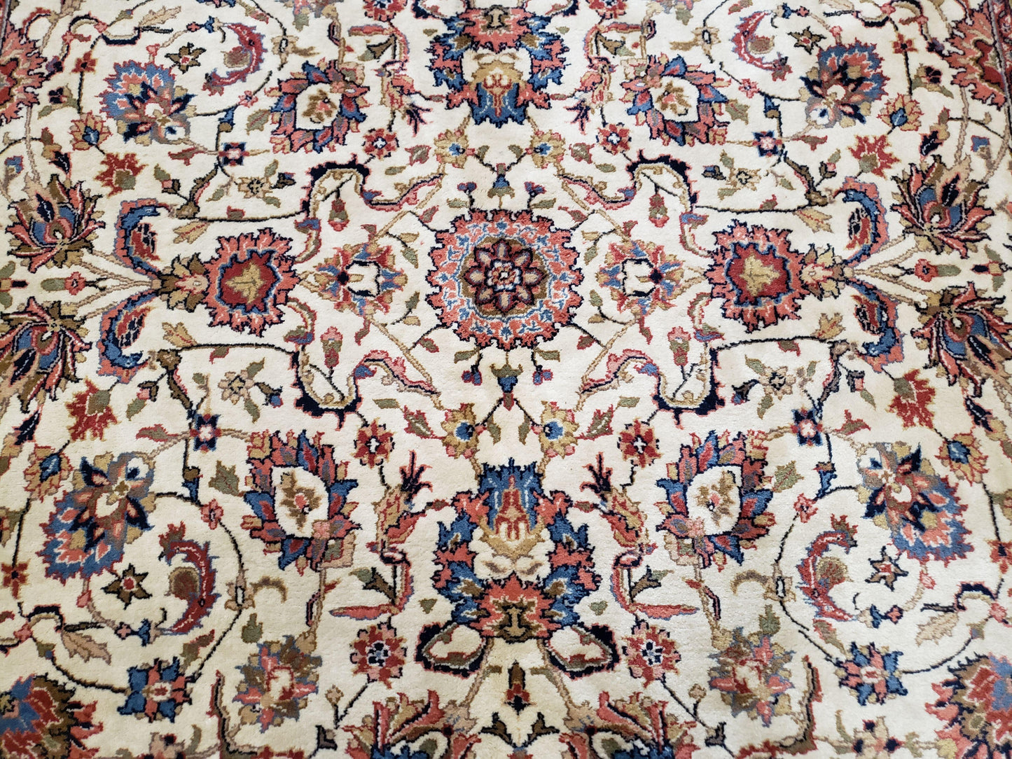 Handmade Wool Area Rug 6x9 Hand Knotted Floral Beige Vegetable Dyes
