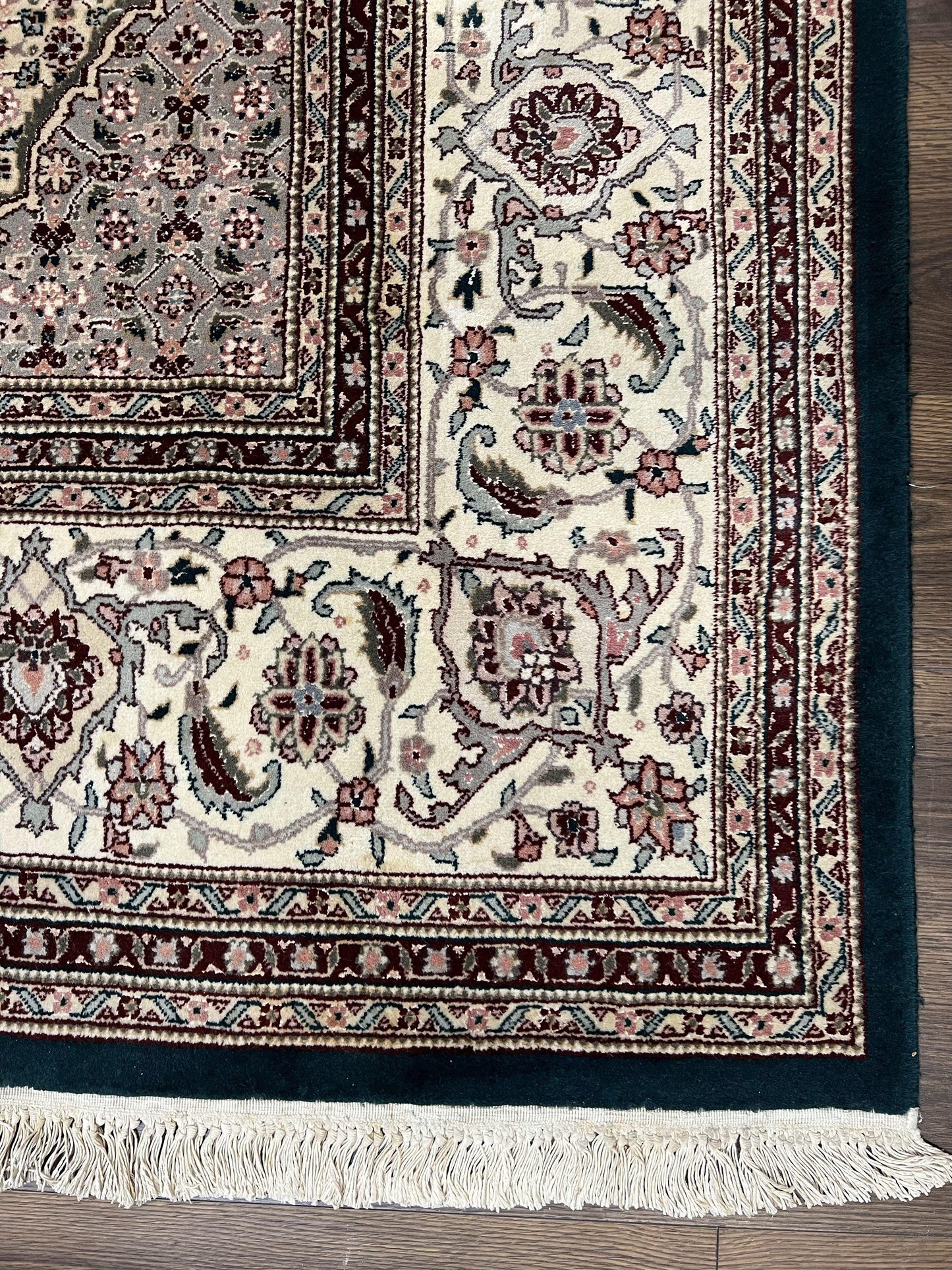 Sino Persian Rug 9x12, Dark Green and Ivory, Medallion, Mahi Herati, Elegant Oriental Carpet, Wool Hand Knotted Traditional Room Sized Rug