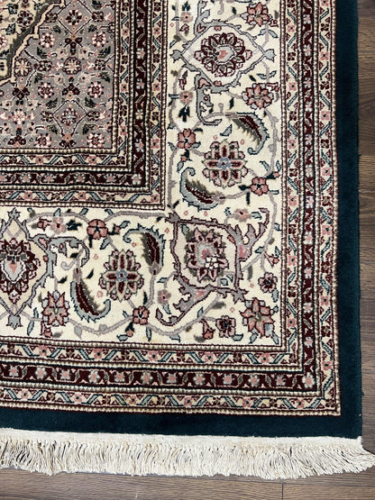 Sino Persian Rug 9x12, Dark Green and Ivory, Medallion, Mahi Herati, Elegant Oriental Carpet, Wool Hand Knotted Traditional Room Sized Rug