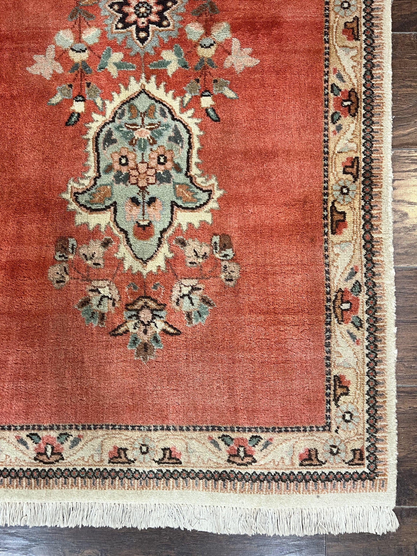 Persian Tabriz Runner Rug 3 x 12, Vintage Hand Knotted Wool Oriental Hallway Carpet, Light Red Beige Tan, Fine Weave, Semi Open Field, Traditional