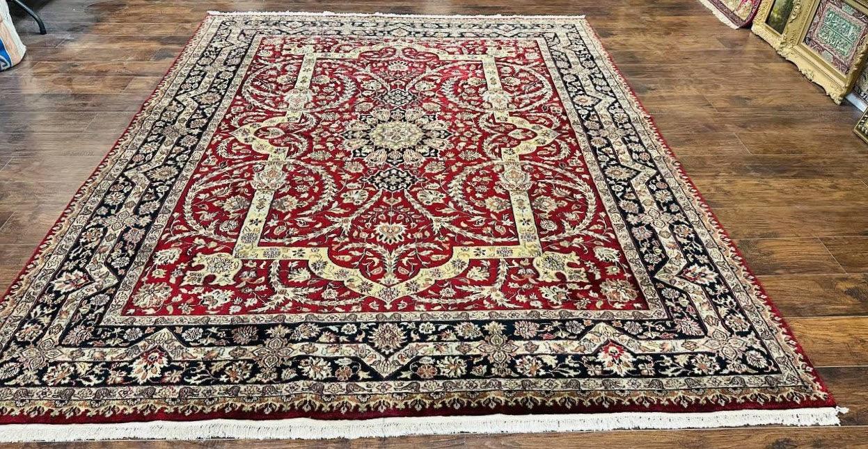 Indo Persian Rug 8x10 Red Vintage Wool Traditional Floral Handmade Carpet