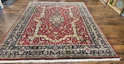 Indo Persian Rug 8x10 Red Vintage Wool Traditional Floral Handmade Carpet
