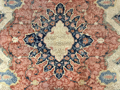 Antique Persian Sarouk Rug 9x12 With Boteh Paisley Medallion Navy Border