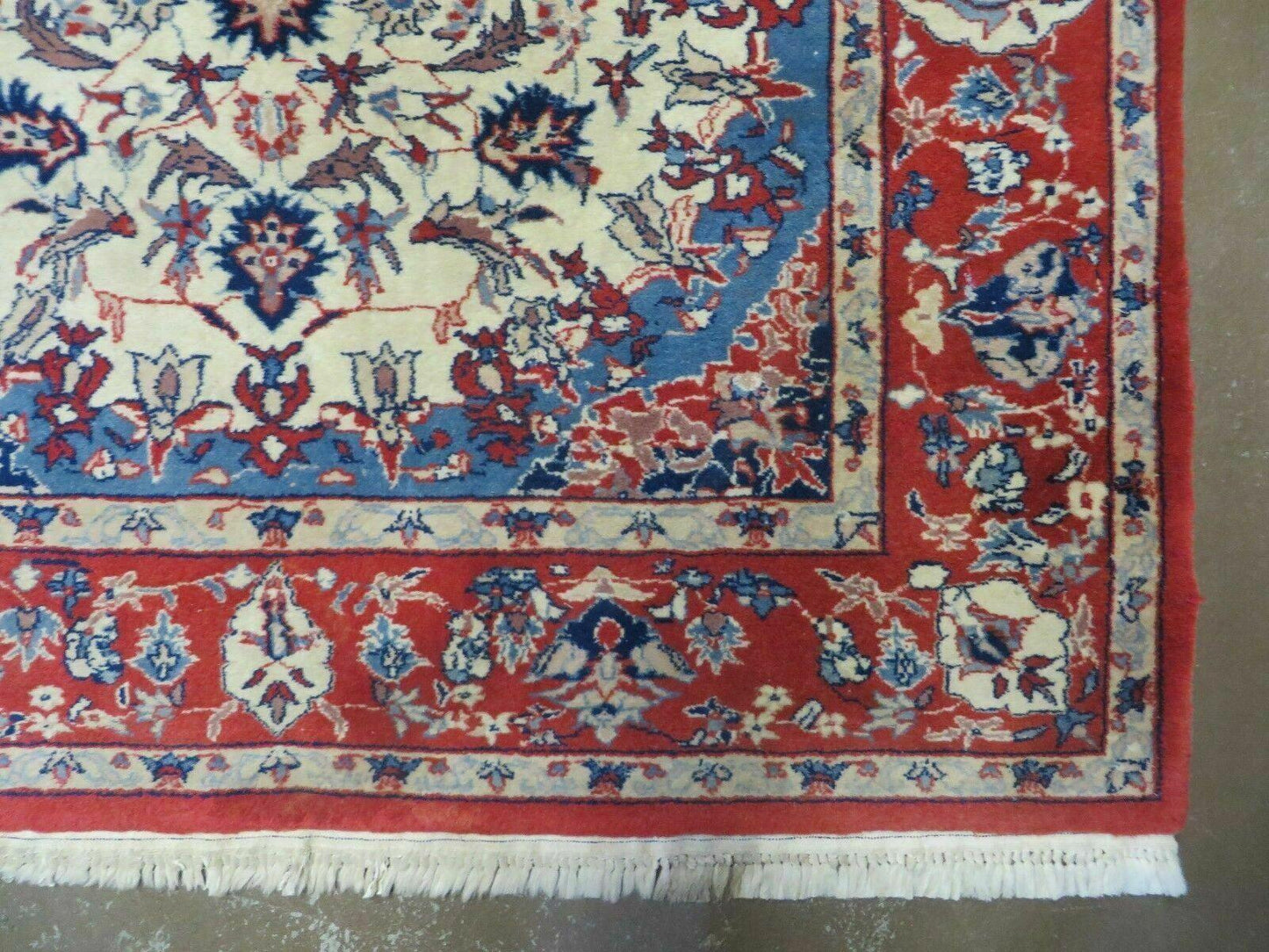 Oriental Floral Medallion Wool Rug Vintage Handmade 3x5 Beige Red Blue Veg Dyes