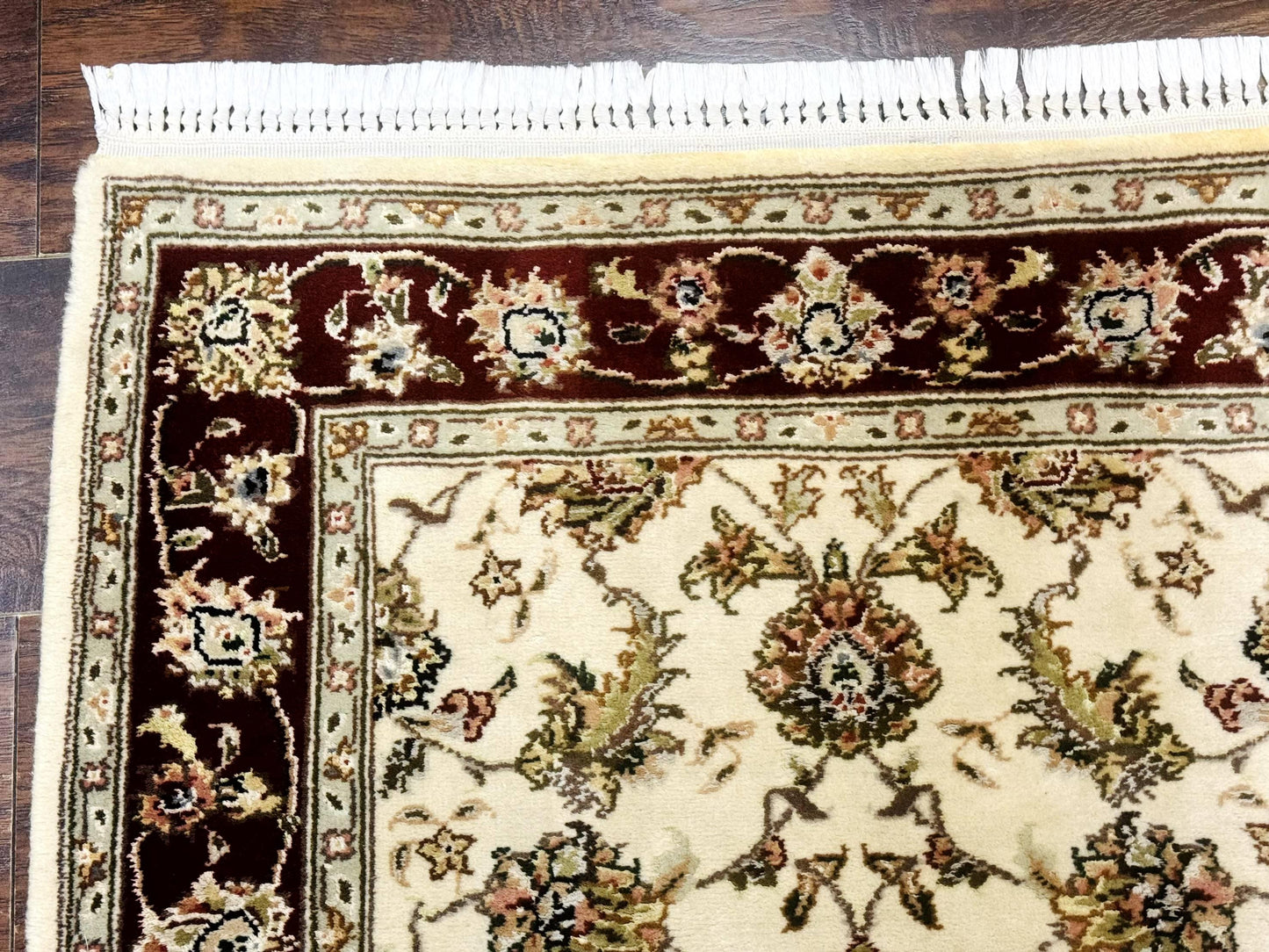 Persian Runner Rug 2.8 x 8 Handmade Vintage Wool and Silk Highlights Beige Maroon