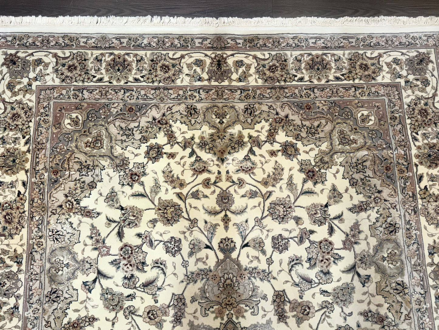 Sino Persian Rug 6x9 Floral Medallion Ivory And Taupe Wool Silk Highlights