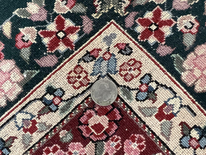 Premium Sino Persian Rug 10x14 Wool Hand Knotted Kirman Floral Dark Green Beige