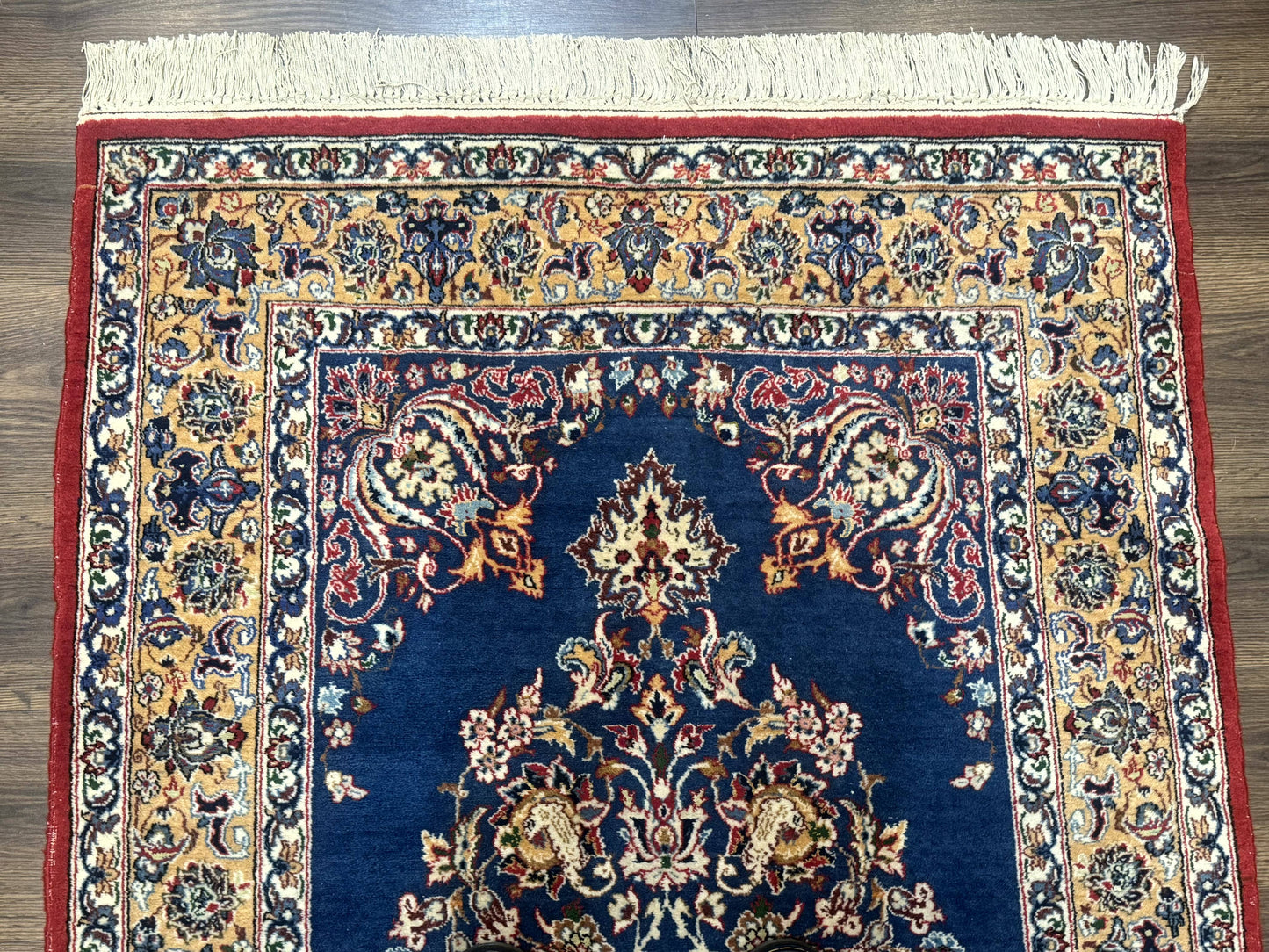 Blue Persian Qum Rug 3.6 x 5 Floral Medallion Navy Field 310 KPSI