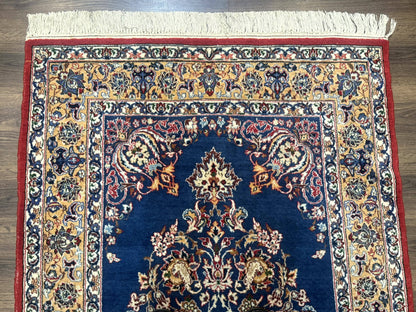 Blue Persian Qum Rug 3.6 x 5 Floral Medallion Navy Field 310 KPSI