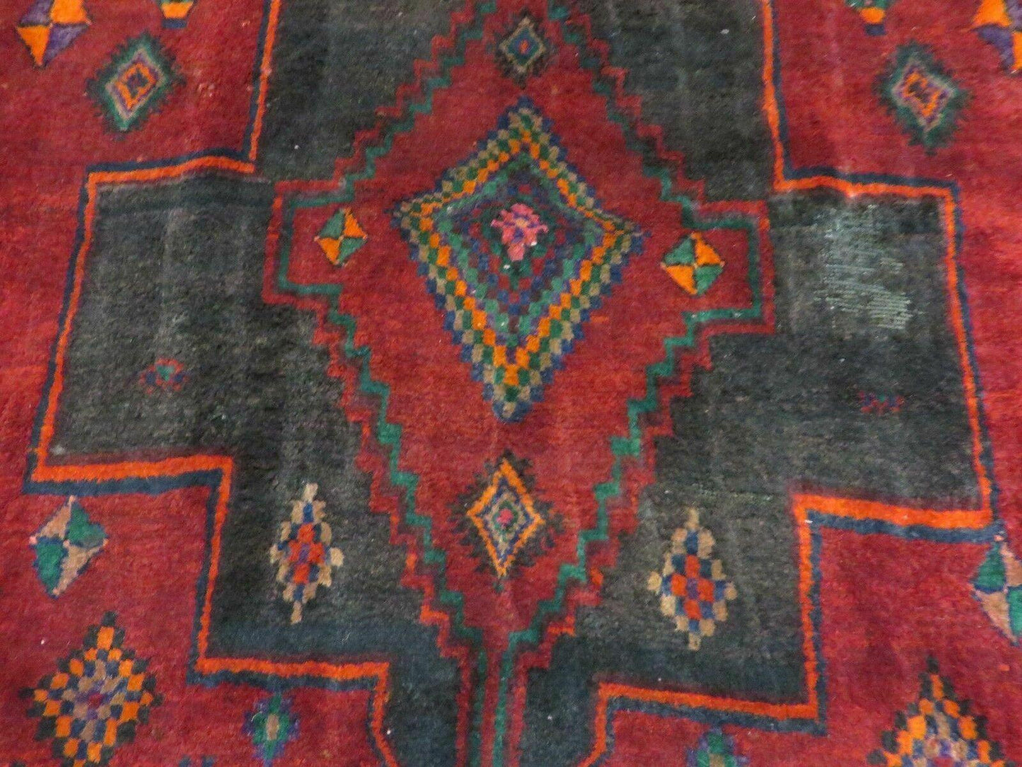 Antique Handmade Wool Rug India Geometric Oriental Vegetable Dyes 4x8 Vintage