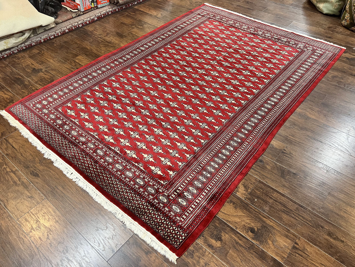 Pakistani Turkoman Bokhara Rug 6x9, Fine Wool Vintage Hand Knotted Handmade Yamud Oriental Carpet 6 x 9, Red Turkoman Rug, Tribal Rug