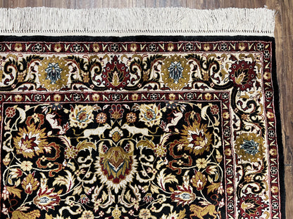 Sino Persian Silk Rug 3x5 Oriental Carpet 3 x 5 Fine Silk Rug, Black Ivory Gold, Animal Motifs, Flowers, High Quality, Vintage Silk Rug Wow