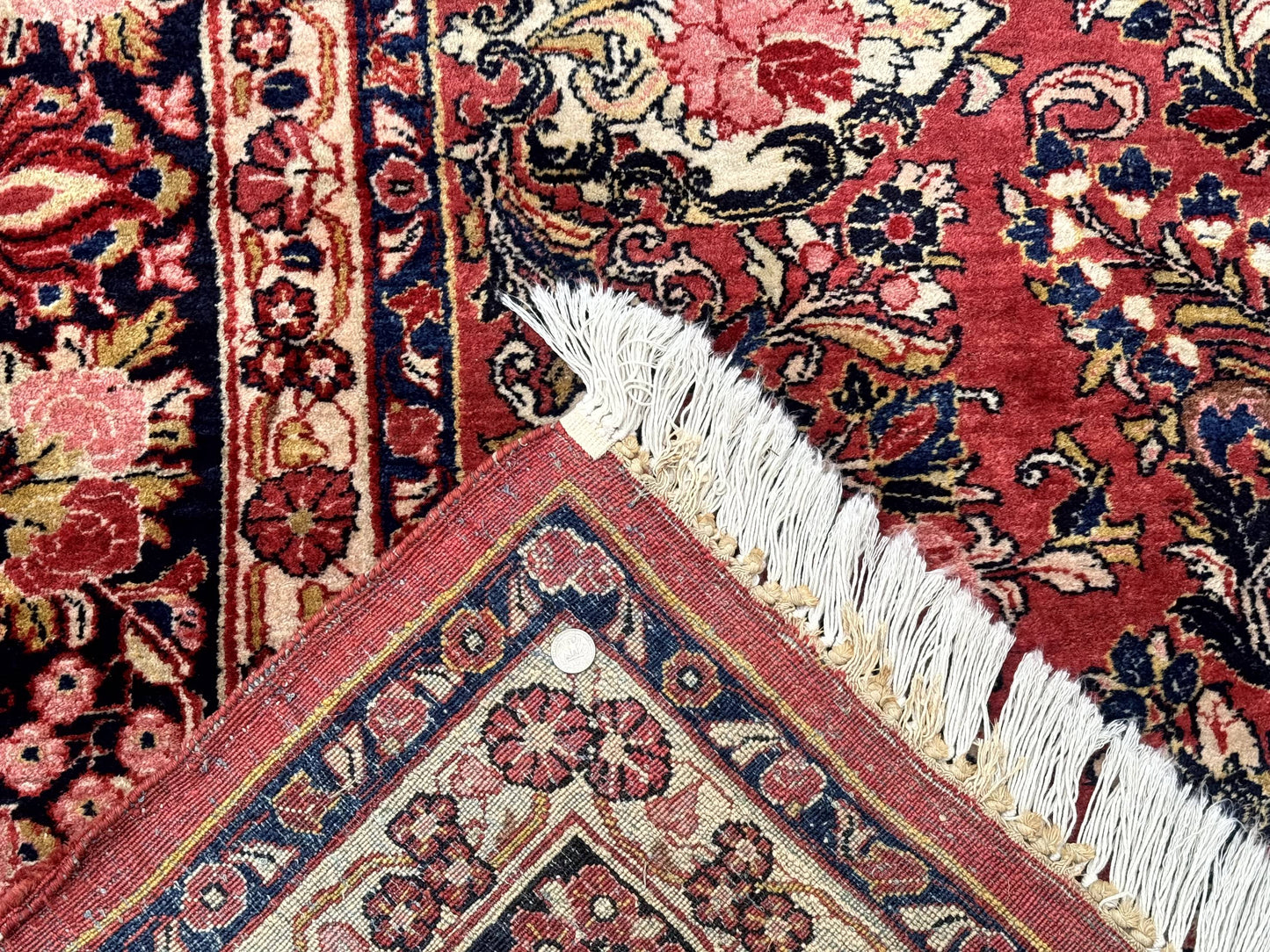Large Antique Persian Sarouk Rug 11x18, Red, Floral Allover, Palace Size Wool Handmade Carpet