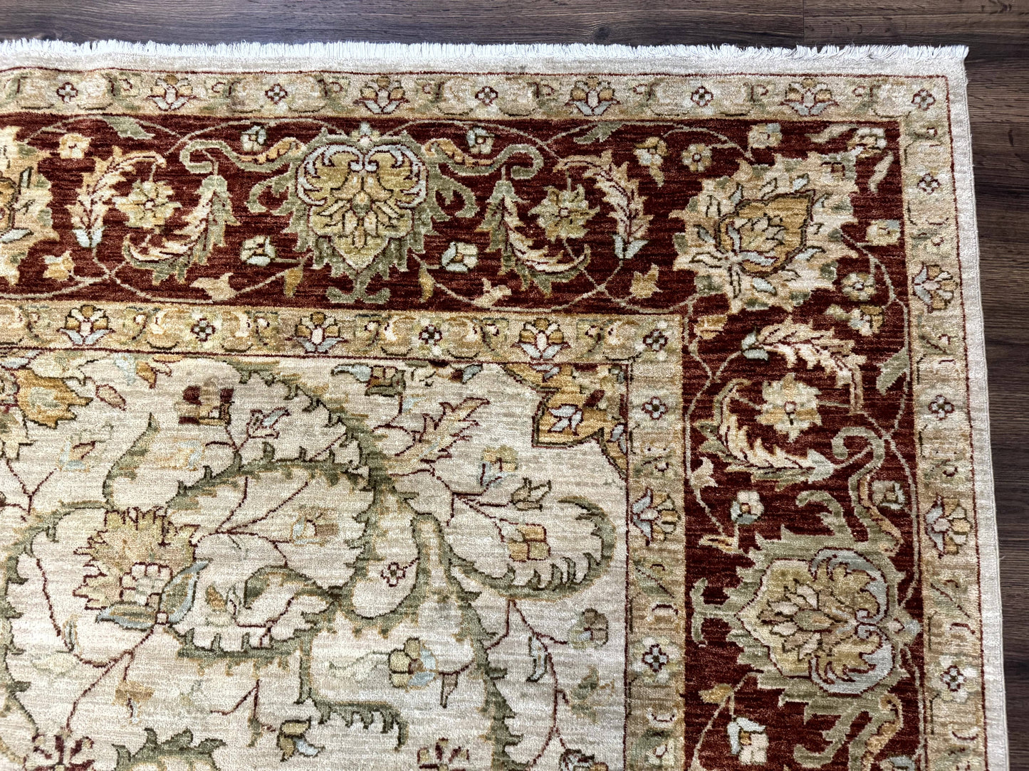 Peshawar Rug Floral Wool 9x12 Hand Knotted Pakistani Carpet Beige And Rust