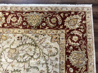 Peshawar Rug Floral Wool 9x12 Hand Knotted Pakistani Carpet Beige And Rust
