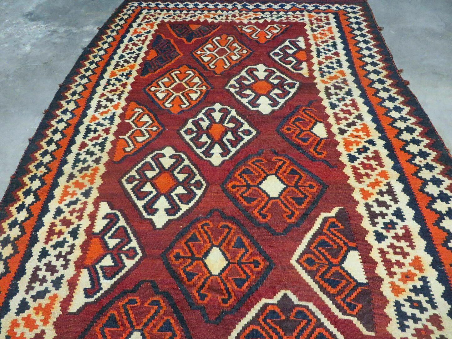 Turkish Kilim Rug Antique Handmade Flat Weave Wool Boho Chic Tribal Design