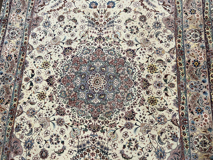 Persian Rug 6x9 Floral Medallion Wool Silk Handmade Vintage Oriental Cream Gray