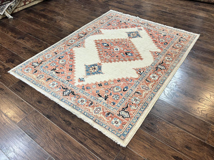 Peshawar Wool Hand Knotted Rug 5x7 Vintage Serapi Geometric Pakistani