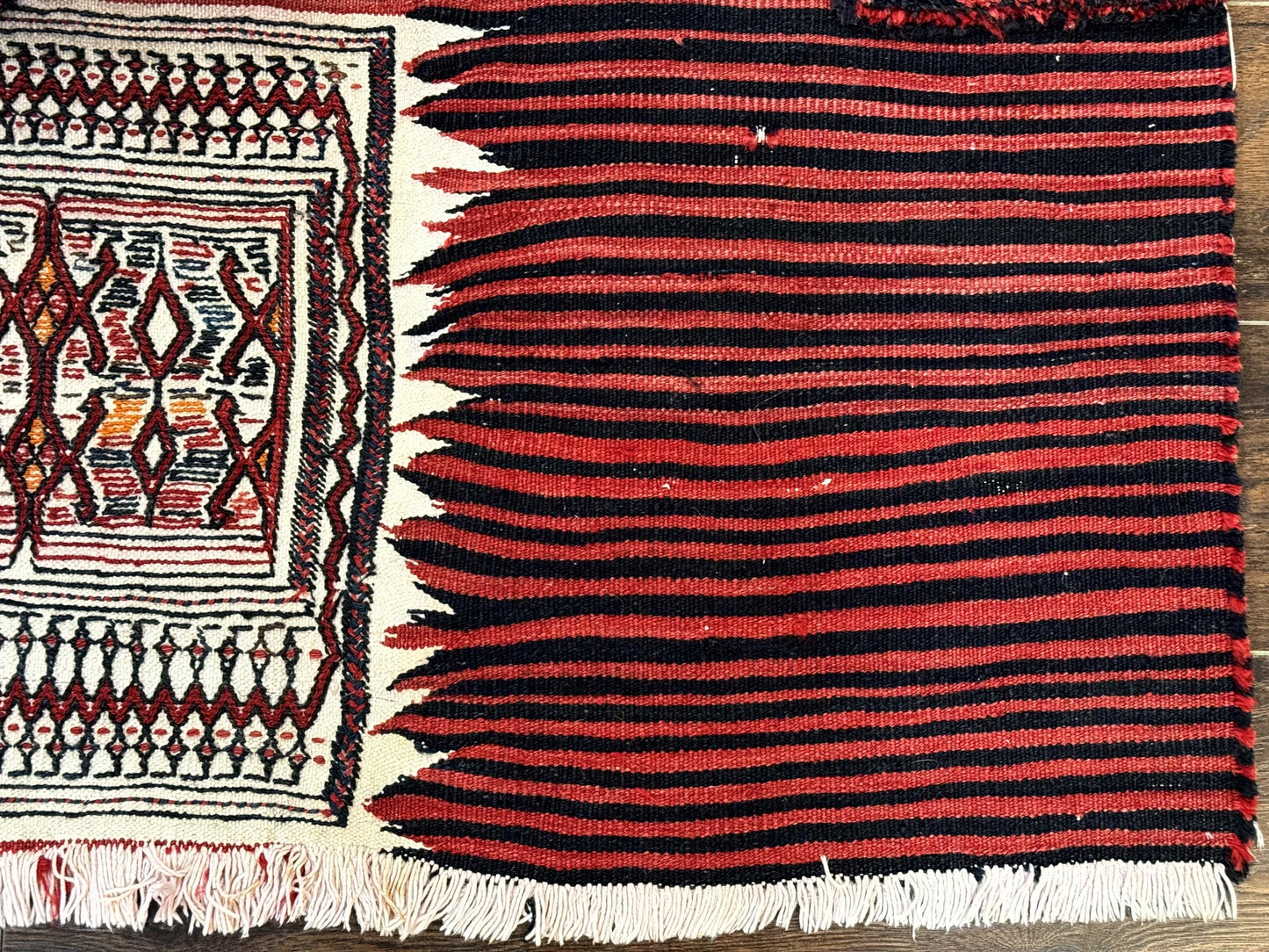 Persian Tribal Nomadic Saddle Cover Rug, Antique, Handmade, Wool, Red Ivory Black, Collectible, Shashavan