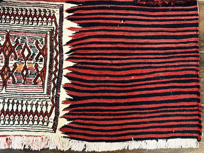 Persian Tribal Nomadic Saddle Cover Rug, Antique, Handmade, Wool, Red Ivory Black, Collectible, Shashavan