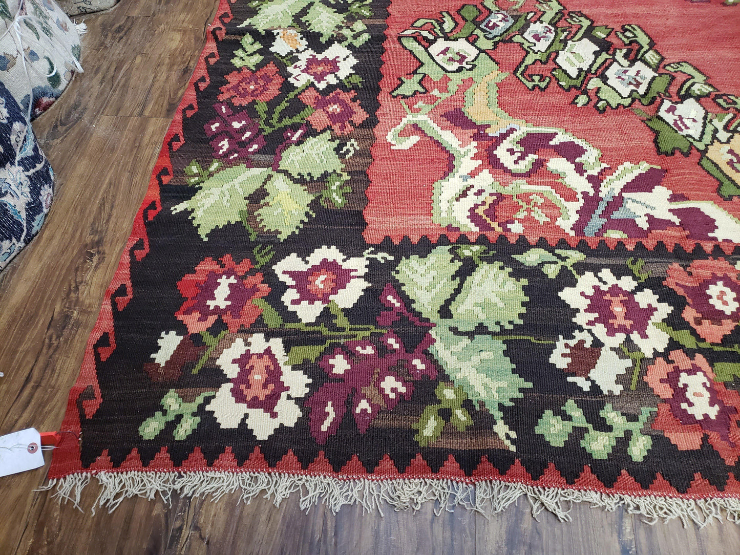 Karabakh Rug 8x11 Hand Woven Kilim Carpet Vintage Antique Wool Red Black Living Room