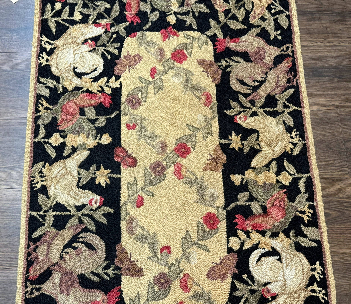 Small Vintage Hooked Rug Roosters Handmade Wool Area Rug Decor Accent