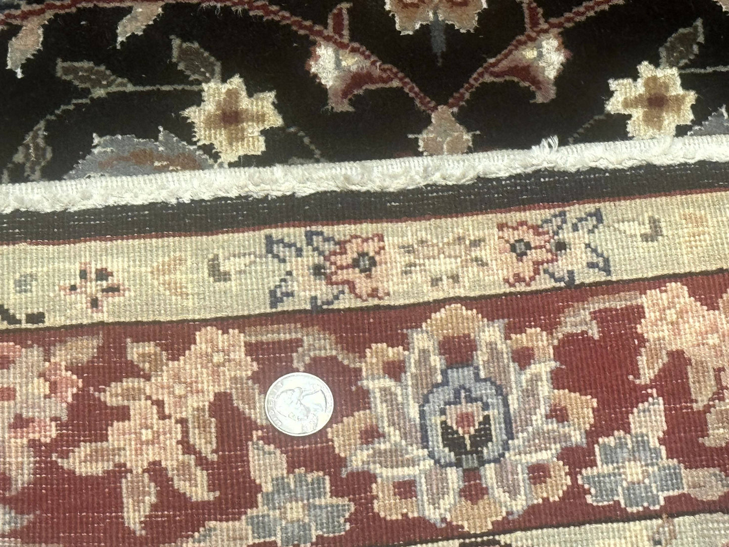 Black Sino Persian Rug 3x5, Wool with Silk Highlights, Floral, Fine 170 KPSI