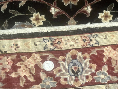 Black Sino Persian Rug 3x5, Wool with Silk Highlights, Floral, Fine 170 KPSI