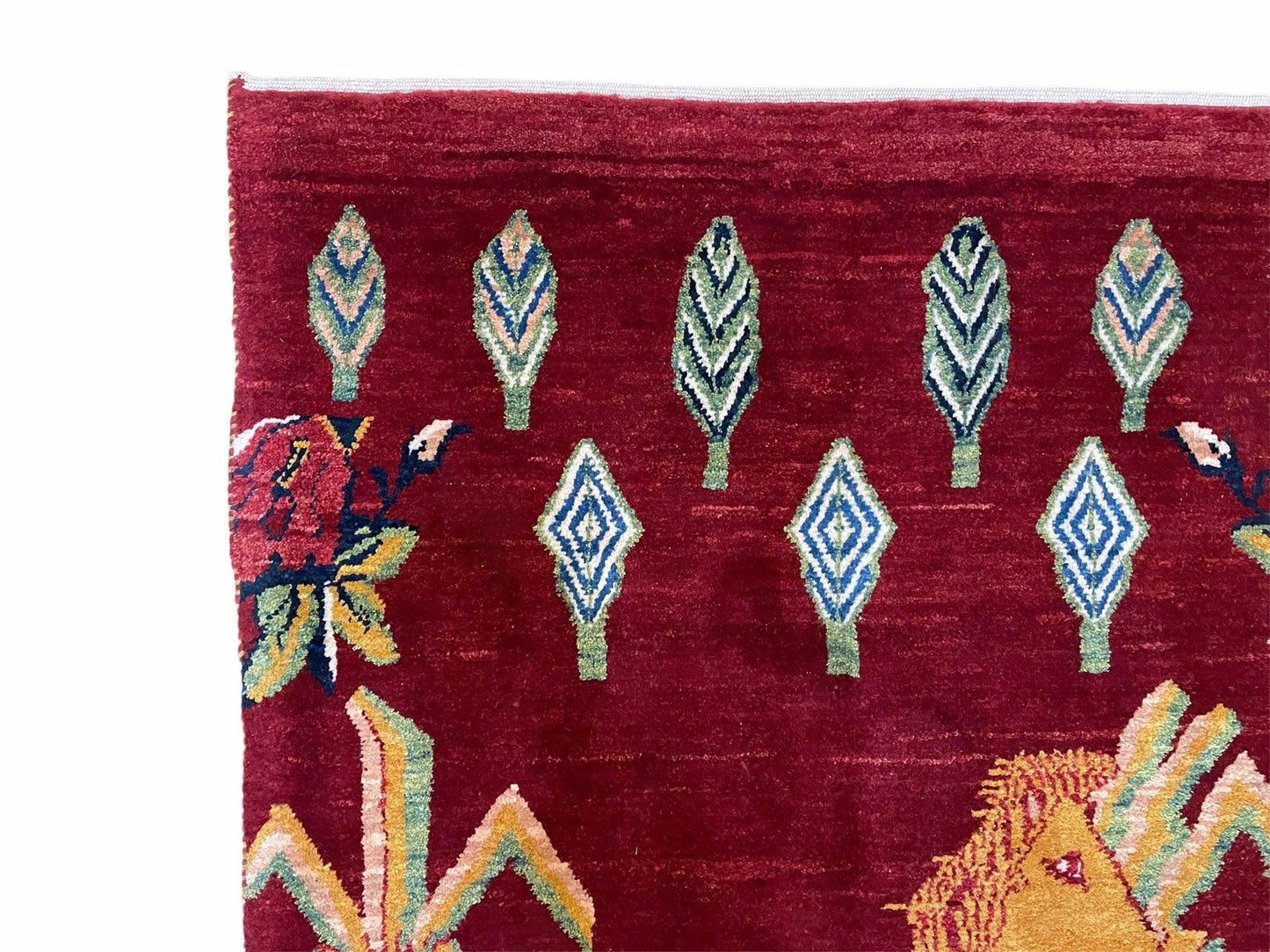 Handmade Wool Rug 3x5 Vintage Lion Pictorial Jungle Rug With Natural Dyes