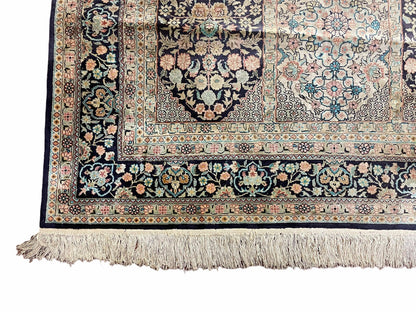 Turkish Silk Rug Vintage Hand Knotted 4x6