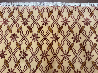 Tibetan Rug 8x10 Wool Silk Highlights Contemporary Carpet Beige And Maroon