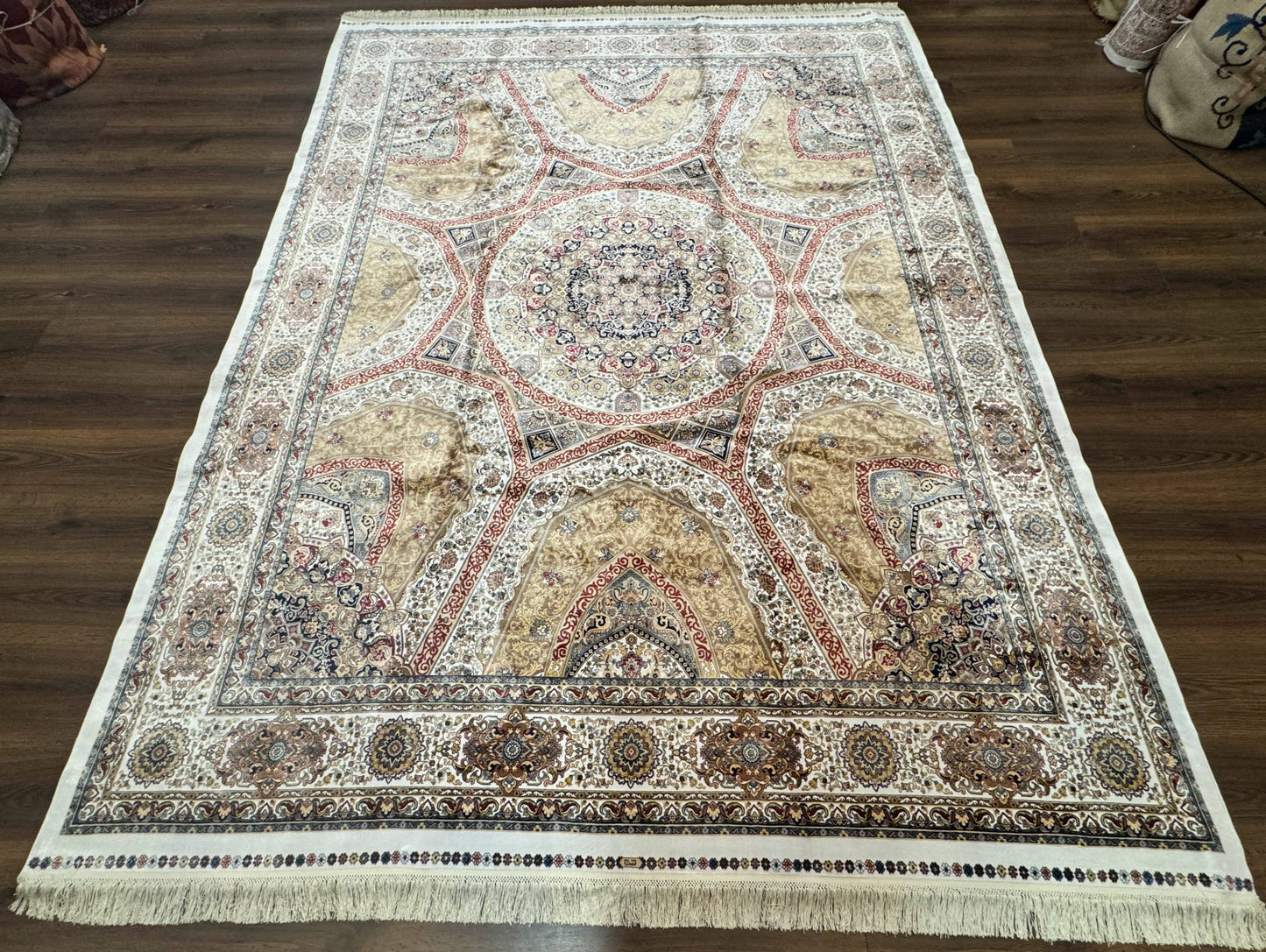 Turkish Silk Rug 8x10 Hereke Dome Design Bamboo Silk Carpet New