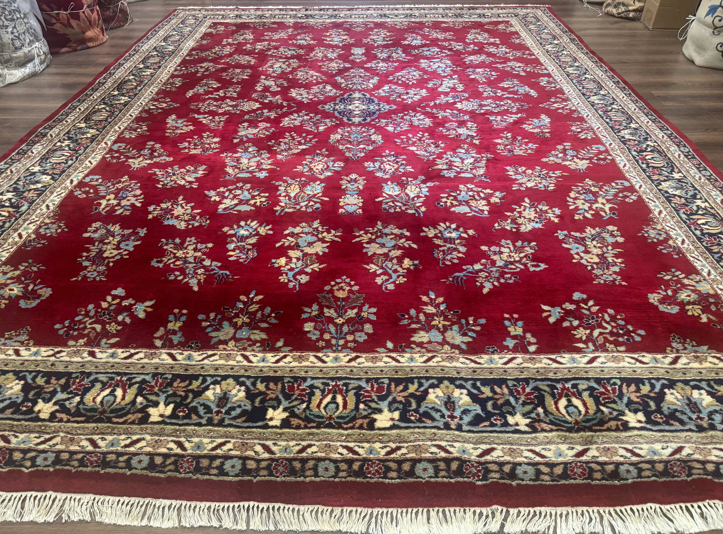 Indo Persian Sarouk Rug 10x14 Handmade Wool Carpet With Traditional Floral Design