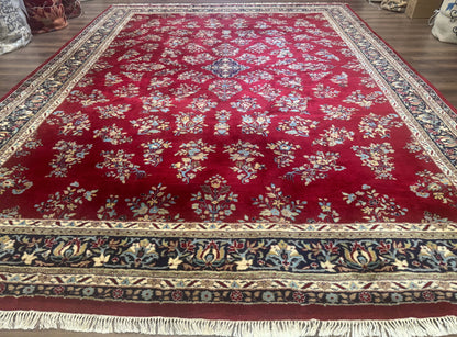Indo Persian Sarouk Rug 10x14 Handmade Wool Carpet With Traditional Floral Design