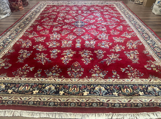 Indo Persian Sarouk Rug 10x14 Handmade Wool Carpet With Traditional Floral Design