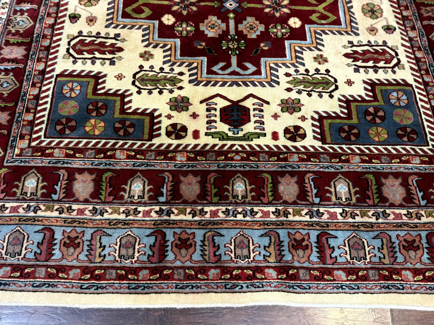 Turkish Kazak Rug 6x9 Hand Knotted Wool Geometric Medallions