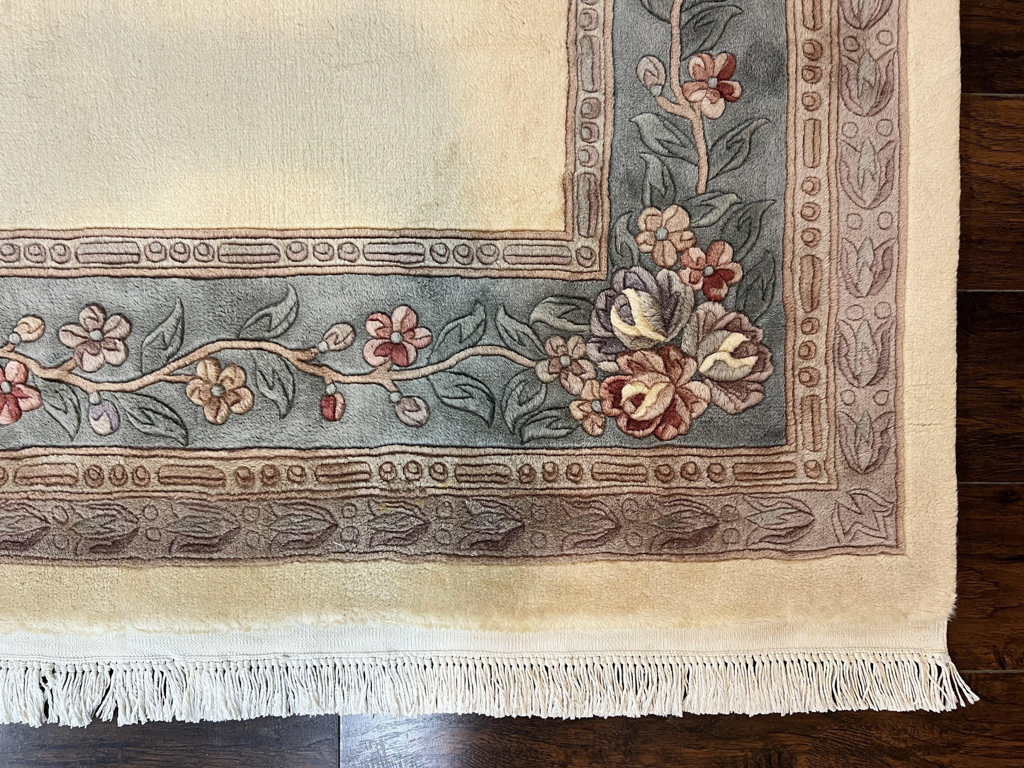 Chinese Wool Rug 8x10 Handknotted 120 Line Cream Aubusson Art Deco Oriental Rug