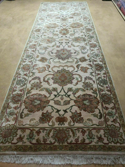 4x12 Vintage Oriental Runner Rug Hand Knotted Indian Agra Wool Tea Washed Beige