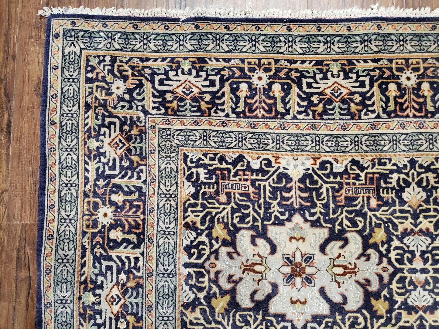 Persian Kashan Rug Hand Knotted Wool Navy Blue