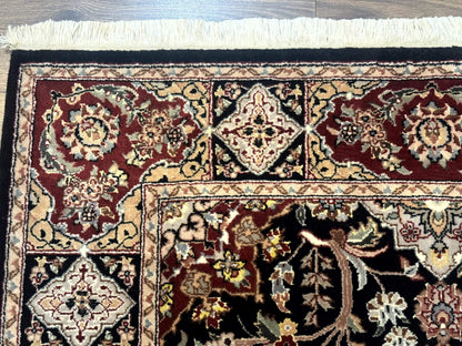 Pak Persian Rug 4x6, Black and Burgundy, Floral Allover, Wool and Silk